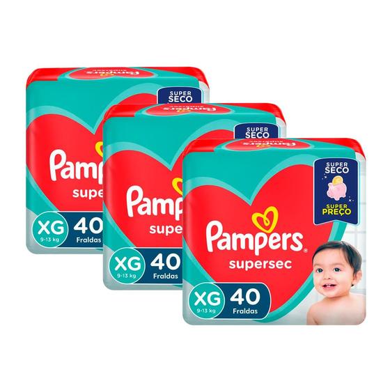Kit de Fralda Pampers Supersec Tamanho XG com 120 Unidades Menor preço em Kit de Fralda Pampers Supersec Tamanho XG com 120 Unidades