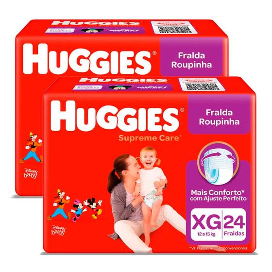 Imagem de Kit de Fralda Roupinha Huggies Supreme Care Tamanho XG 48 Unidades