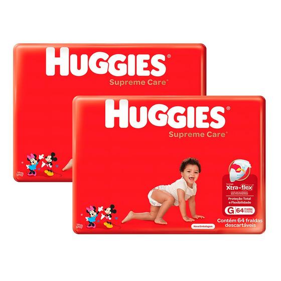 Imagem de Kit de Fraldas Huggies Supreme Care Tamanho G Pacote Hiper 128 Unidades