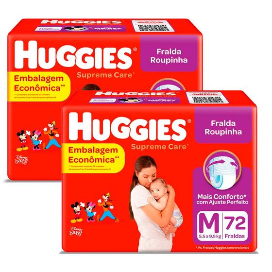 Imagem de Kit de Fraldas Roupinha Huggies Supreme Care Tamanho M Pacote Hiper 144 Unidades