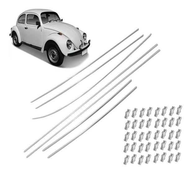 Imagem de Kit de Frisos Estreito de Alumínio para Lateral e Capô Fusca com 40 Grampos 1300 L 1500 1600