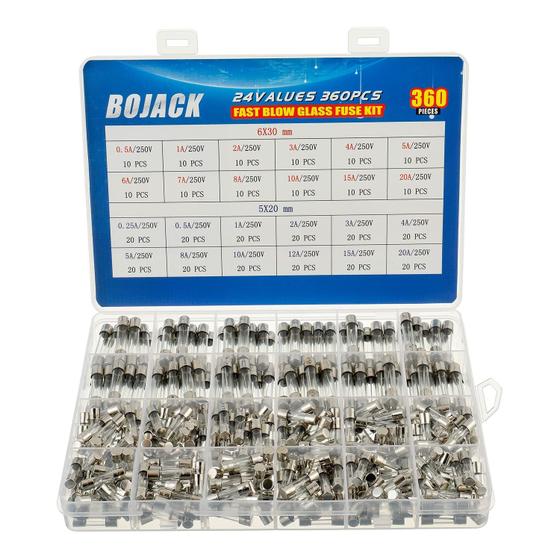 Imagem de Kit de Fusíveis BOJACK - 360 Peças (250V, 5x20mm, 0,25-20A)