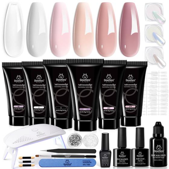 Imagem de Kit de gel para extensão de unhas Beetles Poly com luminária de unhas, conjunto de 22 unidades