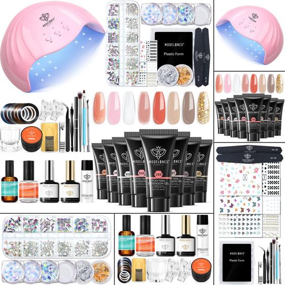 Imagem de Kit de gel para unhas Poly Modelones com lâmpada de unhas LED de 48 W de 8 cores