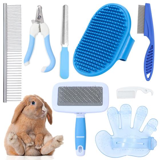 Imagem de Kit de Higiene DAMPET Rabbit - Escova, Pente, Cortador e Aparador de Unhas