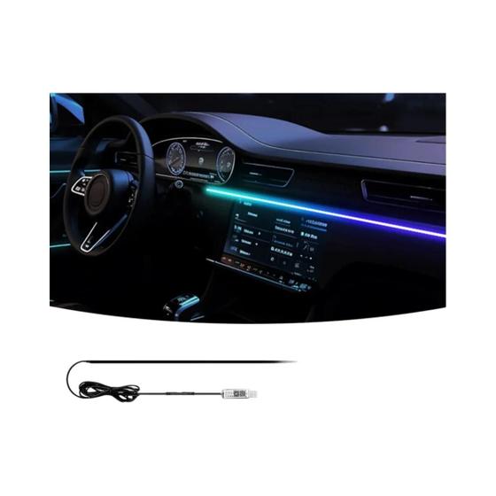 Imagem de Kit de Iluminação Ambiente RGB para Carro com 64 Cores - 110cm - Controle via App