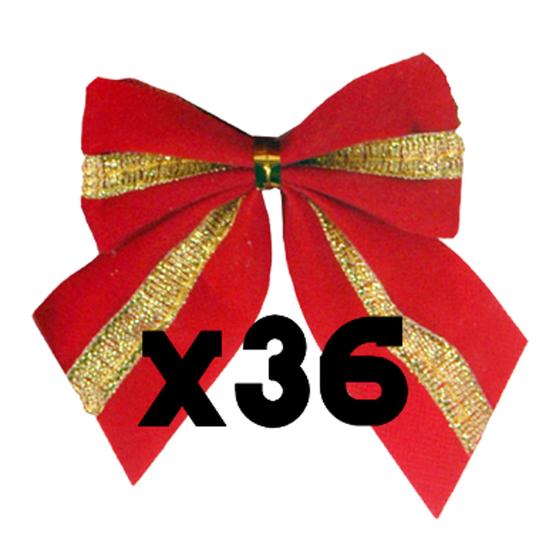 Imagem de Kit De Laços Vermelho Com Dourado Decorativos Para Natal 6,5CM - Pendentes Arvore Natalina