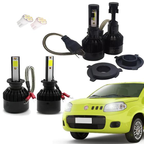 Imagem de Kit de Lâmpadas Led Tech One 8000k Azulado Farol Alto Baixo e Milha Fiat Uno 2011 2012 2013 2014