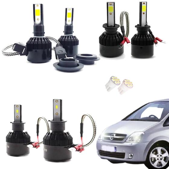 Imagem de Kit de Lâmpadas Led Tech One 8000k Azulado Farol Alto Baixo e Milha Meriva 2004 2005 2006 2007 2008 2009 2010 até 2020