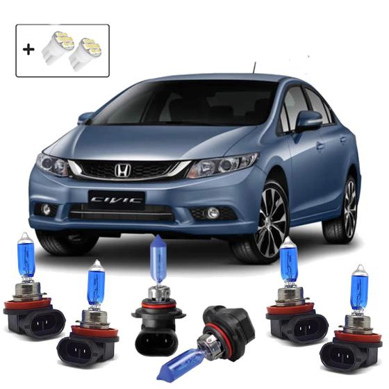 Imagem de Kit de Lâmpadas Shocklight Super Branca Farol Baixo H11 Alto HB3 e Milha H11 para Honda Civic 2012 até 2020