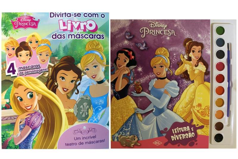 Imagem de Kit de livros infantis:  coleção disney aquarela princesas + divirta-se com os livros das mascarás- Crianças 4+ Anos
