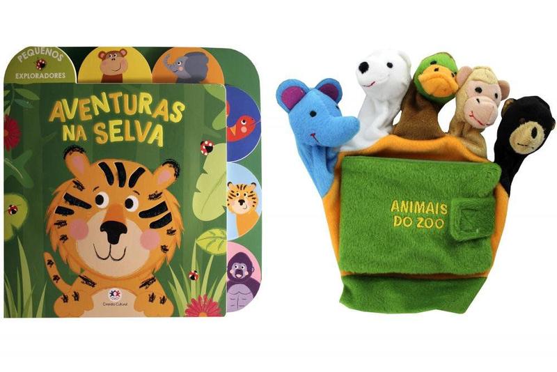 Imagem de Kit de livros infantis Pequenos Exploradores: Aventura na Selva + Luzinha: Animais do Zoo - Crianças 3+ Anos