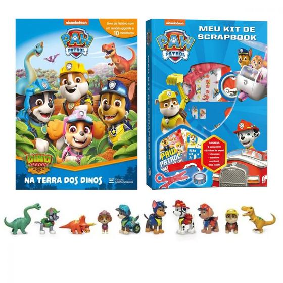 Imagem de Kit de livros patrulha canina - 2 vol: na terra dos dinos (box c/ 10 miniaturas e cenario) + meu kit de scrapbook