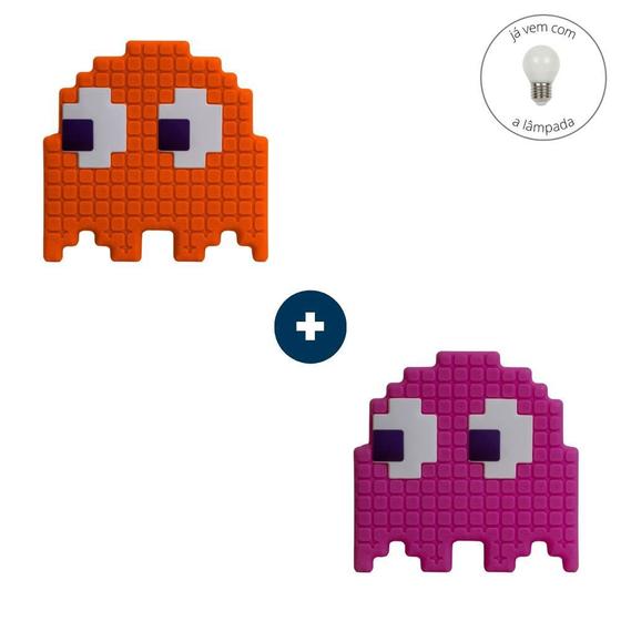 Imagem de Kit de Luminárias 2 Fantasminhas Fantasmas do Pac-Man Fã Geek Nerd Game Retro com Lâmpada LED