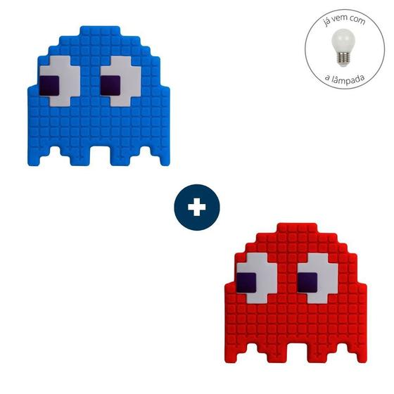 Imagem de Kit de Luminárias 2 Fantasminhas Fantasmas do Pac-Man Fã Geek Nerd Game Retro com Lâmpada LED