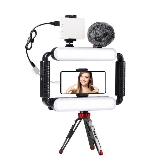 Imagem de Kit de Luz de Vídeo GVM para Celular com Tripé, Estabilizador e Microfone
