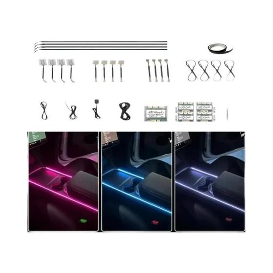 Imagem de Kit de Luzes Ambientais RGB para Carro - 64 Cores, Universal, com Faixa Interna