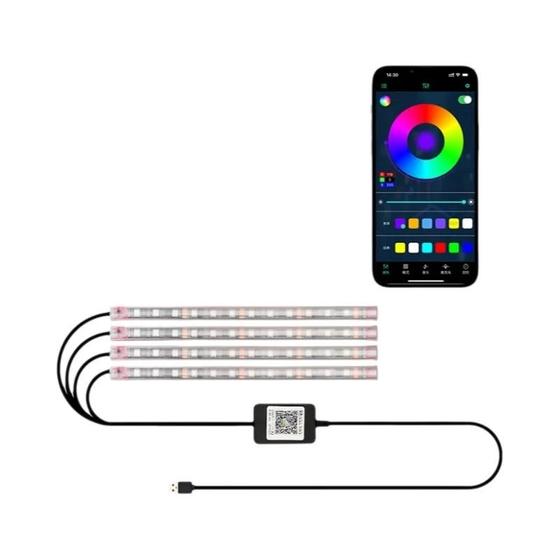 Imagem de Kit de Luzes Interiores RGB para Carro com Controle Remoto - Iluminação Ambiente via USB e Música