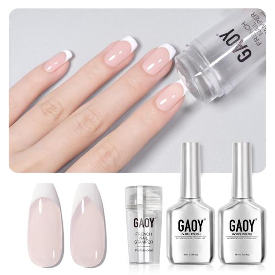 Imagem de Kit de Manicure Francesa GAOY com Carimbo e 2 Esmaltes em Gel de 16ml
