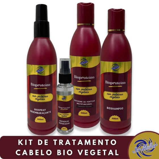 Imagem de KIT de Manutenção Para Cabelos Orgânicos Bio Preteína Ser Mulher - Shampoo, Creme, Desembaraçante e Reparador de Pontas