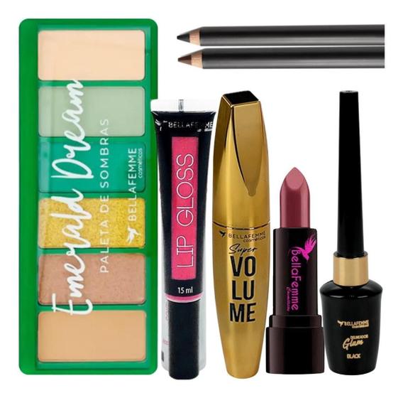 Imagem de Kit De Maquiagem Bella Femme Paleta Sombra Batom Delineador