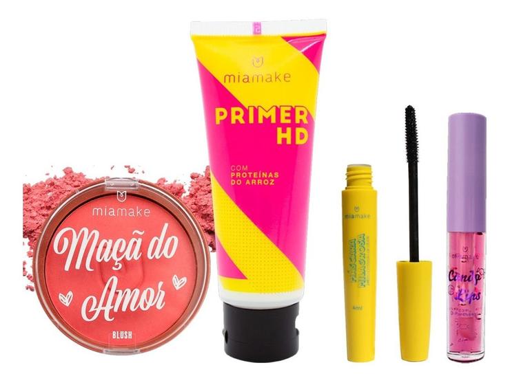 Kit De Maquiagem Blush Facial Compacto Primer Gloss Lip Oil MiaMake