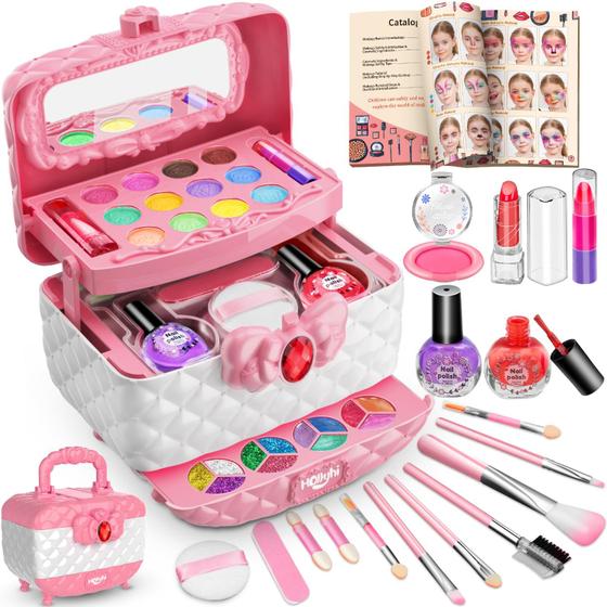 Imagem de Kit de Maquiagem Hollyhi 42 Peças para Meninas (3 a 12 anos) - Com Estojo de Cosméticos
