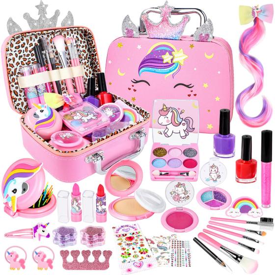 Imagem de Kit de Maquiagem Infantil GIFTINBOX - Bolsa Unicórnio para Meninas (3 a 12 anos)