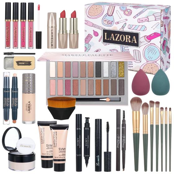 Imagem de Kit de maquiagem LAZORA All in One com paleta de sombras de 20 cores