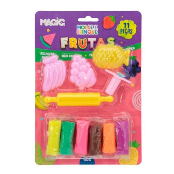 Imagem de Kit de Massa de Modelar Frutas Magic Kids Molde e Brinque 11 Peças