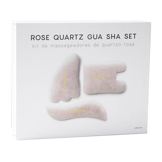 Imagem de Kit de Massageadores Faciais E Corporais Gua Shat Quartzo Oceane Rosa - 3 Produtos