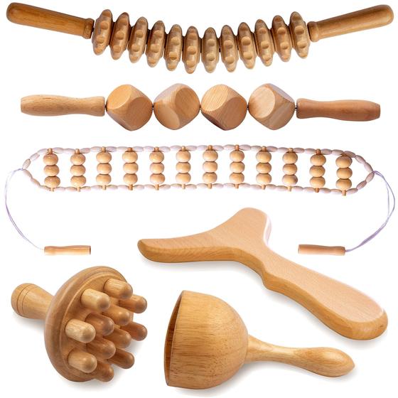Imagem de Kit de Massagem com 6 Ferramentas de Madeira Lianjindun - Modelagem Corporal
