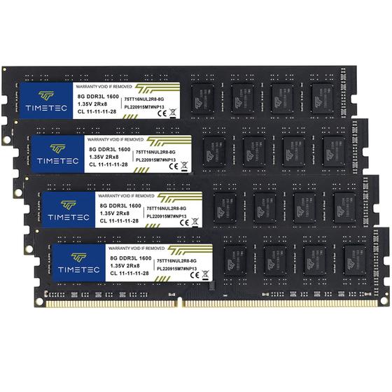 Imagem de KIT de memória RAM Timetec 32GB (4x8GB) DDR3L/DDR3 1600MHz