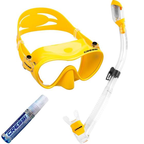 Imagem de Kit de Mergulho Máscara+Respirador Cressi Frameless + Supernova Dry + Anti Fog Sea Gold