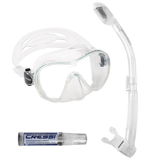 Imagem de Kit de Mergulho Máscara+Respirador Cressi Frameless + Supernova Dry + Anti Fog Sea Gold
