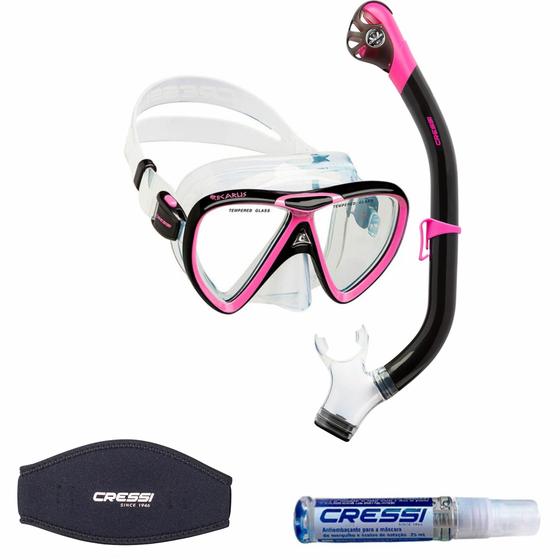 Imagem de Kit de Mergulho Máscara+Respirador Cressi Ikarus Semi Dry + Anti Fog Sea Gold + Strap