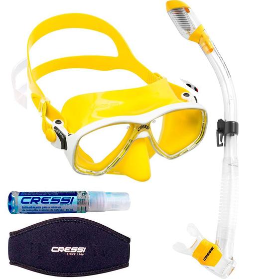 Imagem de Kit de Mergulho Máscara+Respirador Cressi Marea Color + Supernova Dry + Anti Fog Sea Gold + Strap