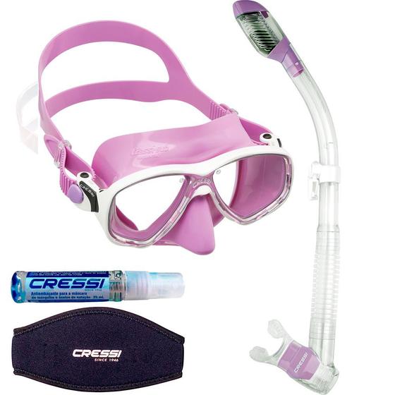 Imagem de Kit de Mergulho Máscara+Respirador Cressi Marea Color + Supernova Dry + Anti Fog Sea Gold + Strap