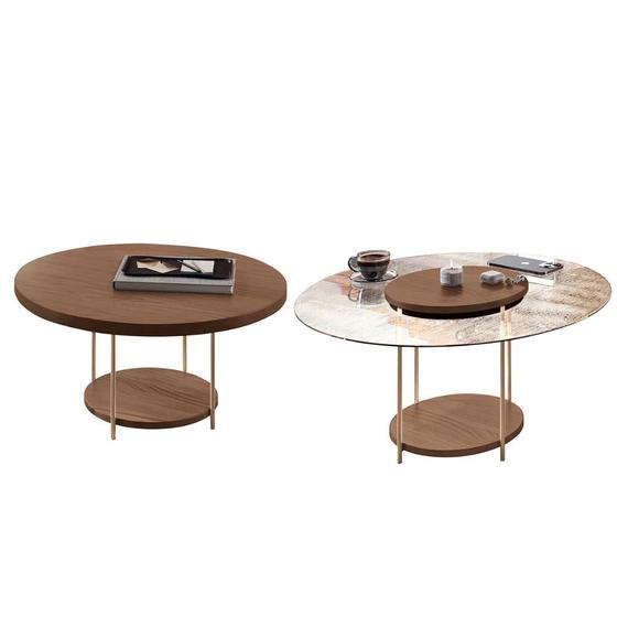 Imagem de Kit de Mesa de Centro Sky com Pés em Aço e Tampo Vidro e MDF