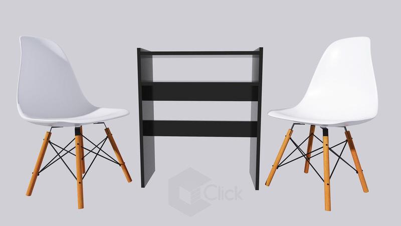 Imagem de Kit De Mesa Preta Manicure + 2 Cadeiras Branca Eames Eiffel