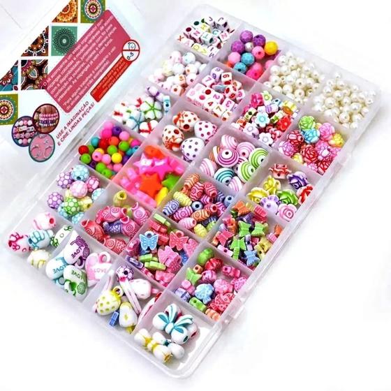 Imagem de Kit de miçangas infantil coloridas formas e modelos para pulseiras, colar, brincos 550 pcs
