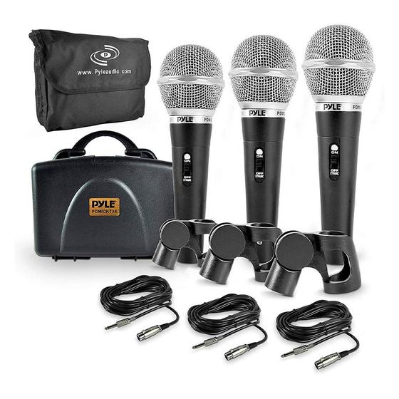 Imagem de Kit de Microfone Pyle PDMICKT34 - Profissional Dinâmico (3 Peças)