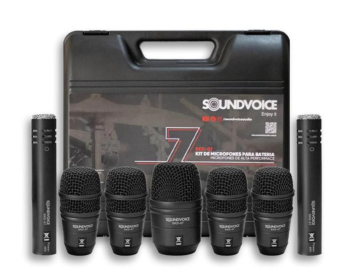 Imagem de Kit de Microfones Soundvoice SKD-07 com 7 Peças com Hard Case 2 overs, 1 bumbo, 3 tons e 1 caixa