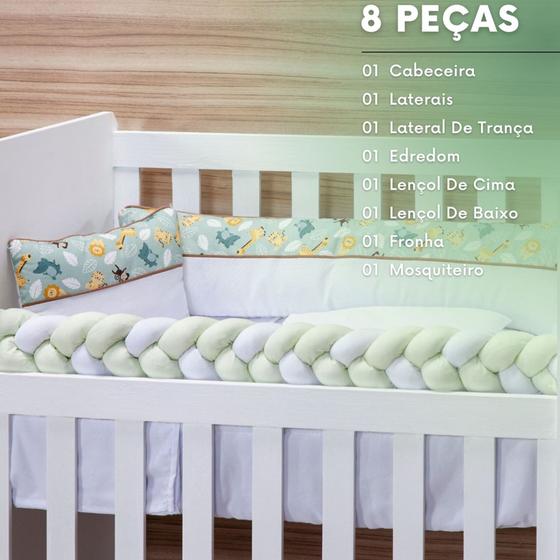 Imagem de Kit de Mini Berço Safari Verde Menino e Menina Nova Linha 08 Peças