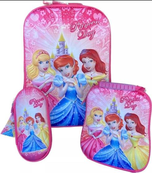 Imagem de Kit De Mochila Escolar Infantil Princesas + Lancheira+estojo