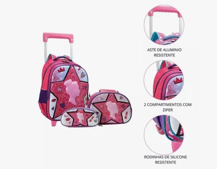 Imagem de Kit De Mochila Escolar Rodinha Princesa 3d Alto Relevo Grand