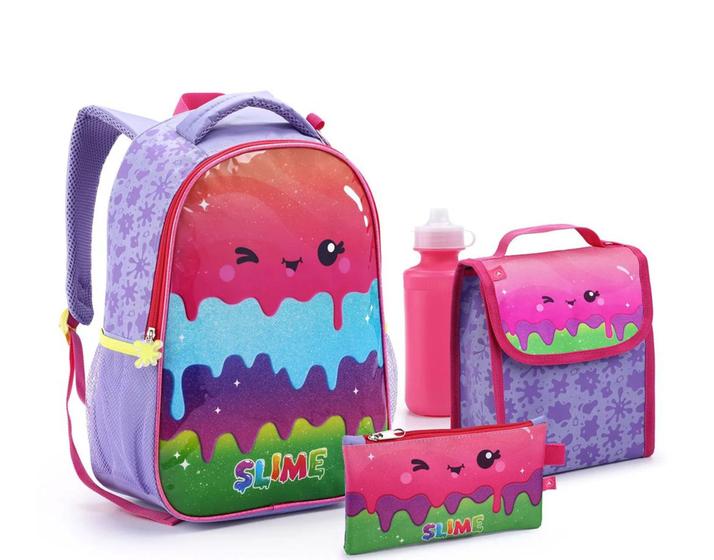 Imagem de kit de mochila + lancheira + estojo + garrafa + chaveiro mosquetao menino/menina