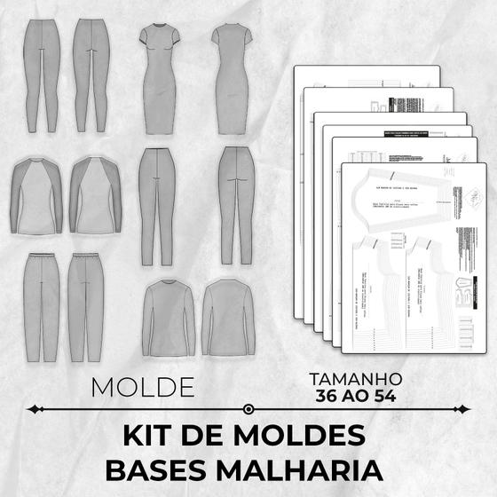 Imagem de Kit de Moldes Bases Malharia tamanho 36 ao 54 by Wania Machado