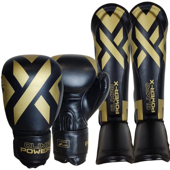 Imagem de Kit De Muay Thai Luva Caneleira Profissional Power-x