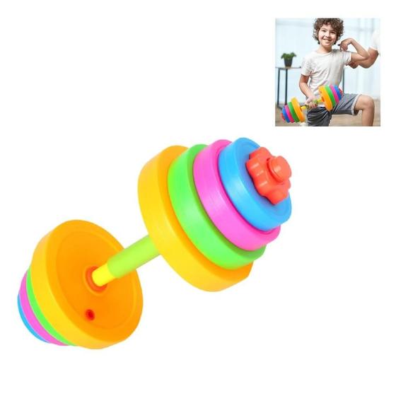 Imagem de Kit de musculação infantil em casa com halteres e anilhas ajustáveis